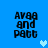 Blue background with four identical text blocks reading 'Avaa and Patt' and three light blue pixelated hearts in different positions.
