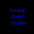 Four display blue pixelated text 'Louis John Cirillo' against varying backgrounds: black, gray, white, and gray