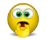 Yellow circular emoji with green eyes and red mouth, transitioning through multiple expressions including open-mouthed surprise, closed eyes, and hand-to-chin poses.