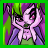 Pixel art contact sheet of a dark faerie character with green hair and purple clothing across three animated frames showing text changes from 'WHAT' to 'WHATEVER'.