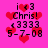 Pixelated pink background with red hearts and black text reading 'i <3 Chris! <3333 5-7-08' in four repeated sections.