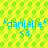 A static digital image with a bright yellow background patterned by repeating green shapes, featuring blue text and symbols in two identical horizontal sections.