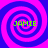 Four identical spiral patterns in blue and pink with green text 'JAMIE' at the center of each, arranged in a on a solid background