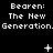 Black background with white text repeating 'Baren: The New Generation.' and animated white symbols including plus signs, asterisks, and dots.