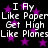 Black background with purple stars and repeated white text reading "I Ay Like Paper Like Paper Get High Like Planes" in a pixelated font.