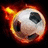 A soccer ball engulfed in flames with cyan text reading "IM ON" and "FIRE!!!" on a bright pink background.