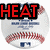 Three baseballs with red text overlays: HEAT, BASEBALL, and #13 on a white background.