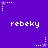 Purple background with white pixelated text 'rebeky' repeated in two , surrounded by white and purple star-shaped pixel art elements