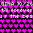 Pixelated icon with repeating pink hearts on black background and white text reading "GIMA 10/25 till forever of the best" in two horizontal bands.