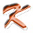 A 48x48 pixel animated icon showing a stylized orange 'X' with black gradients and white outlines, transitioning from solid to dotted lines across two frames against a gray transparency background.
