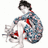 Pixelated figure in traditional Japanese attire holding a fan, next to blue background with text "BOOYAH BABE......."