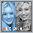 Two side-by-side portrait images of a person with light hair, one in blue tint and the other grayscale, with text below reading "ALY & A.J.".