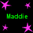 Green text 'Maddie' appears twice on a black background, surrounded by pink star shapes in various sizes and positions.