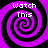 Four identical purple and black spiral patterns arranged in a , each containing white pixelated text reading "Watch This"