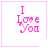 Pixelated pink text "I Love You" in a with a small heart and star symbol in the bottom-right corner