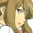 Pixelated anime-style character face with brown hair and light skin, cropped close-up showing partial head and shoulder against white background.