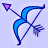 Pixelated blue bow and arrow icon with pink-tipped arrow on light purple background, static image.