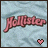 Pixelated 'Hollister' text in pink with brown outline on light blue background, two heart icons below.