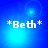 *Beth* text in white pixelated font on blue gradient background with shifting light effects; four identical frames show consistent animation of bright circular glows moving across the scene.
