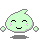 Six pixelated green character icons with closed eyes, pink cheeks, and varying mouth shapes and arm positions on a gray background.