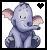 Pixelated gray elephant icon with pink inner ears, black eyes, and a small black heart symbol in the top-right corner.