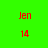 Red text 'Jen' and '14' on green and blue backgrounds with a teal gradient background in the right