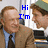 Animated sequence showing two men in a room with blue text changing across frames.