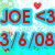Pixelated icon with red text "JOE <3" and date "3/6/08", blue background, small heart symbol.