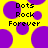 Yellow background with purple dots and black text reading Dots Rock Forever in pixelated font.