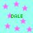 Light cyan background with scattered pink stars and green text reading "DALE" in four locations.