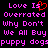 Pixelated text in bright pink on black background with red heart symbol replacing 'Is' in first line, repeated across two