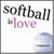 A split-screen icon with 'softball love' text on white and 'MLWalters #5' on green, featuring a pixelated softball image.