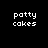 Four identical pixelated text displays reading 'patty cakes' arranged in a on black background