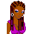 Pixel art buddy icon featuring a woman with braided hair and purple top next to text reading "Alicia Keys Rocks!" on white background with pink border.