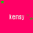 A bright pink background features repeated white text 'kensy' with scattered green and purple stars, some of which move across the frame.