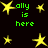 Green text "ally is here" appears with yellow star icons on a black background, arranged in a pattern with varying star sizes and positions