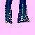Pixelated cartoon doll with long brown hair, blue eyes, and a white tank top with pink text, standing against a pink background.