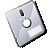 Pixelated silver disc with central hole and small black mark, angled against gray background.