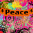 *Peace* + Love <3 = Happiness :] icon with psychedelic background and orange text elements.