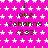 A static pixel art image with a bright pink background patterned by white crosses, displaying repeated text elements in dark brown. The text reads "i love Johanna <333" across multiple instances of the same design.