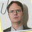A split-screen image with a pixelated person on the left and pink text on the right reading "I LOVE DWIGHT!!! <3".