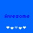 Blue background with two identical pixelated 'Awesome' text lines above of white and light blue plus signs