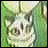 A 48x48 pixel buddy icon split into two frames showing a green background with a white character on the left and text on the right, part of an animated contact sheet.