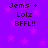Purple background with pink stars and black pixelated text reading "Jems + Lolz BFFL!!" in four identical quadrants.