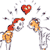 Two pixelated figures with red hair and orange clothing face each other under a red heart symbol with white sparkles around it.