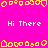 A static pixel art image with a bright pink background, yellow decorative borders, and repeated white text "Hi There" across the layout.