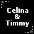 Black background with white text "Celina & Timmy" repeated in a , surrounded by white star and dot patterns