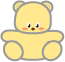 Two yellow cartoon bears with gray outlines, pink cheeks, and black eyes; one bear has arms at sides while the other raises its right arm.