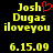 Yellow pixelated text on black background with red heart symbol replacing 'o' in 'Josh', showing two identical frames side-by-side.