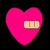 A bright pink heart-shaped icon with a beige bandage patch on its right side against a black background.